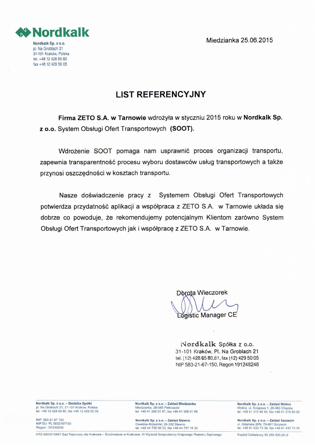 Nordkalk list referencyjny SOOT